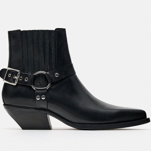 ZARA Cowboy Ankle Boots 100% Cow Leather - Picture 10 of 13